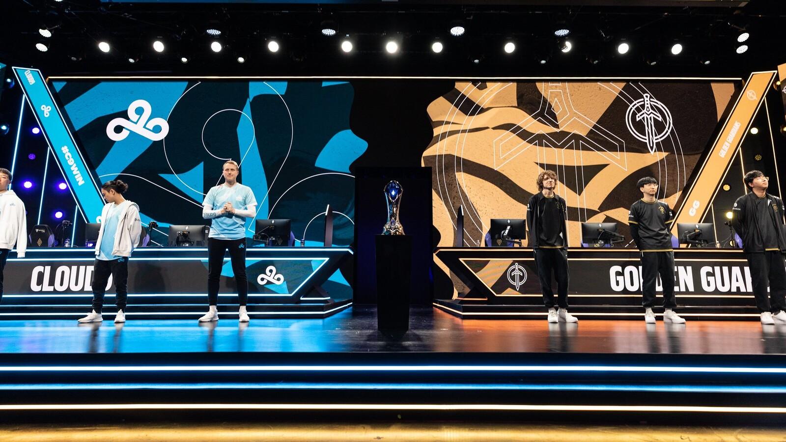 Cloud9 and Golden Guardians on the LCS Spring split stage