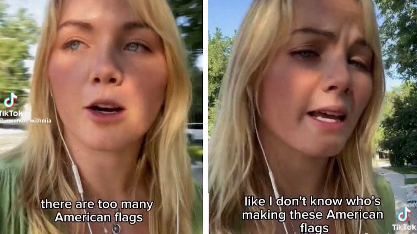 An Australian TikToker received backlash for dissing the amount of American flags she saw in America.