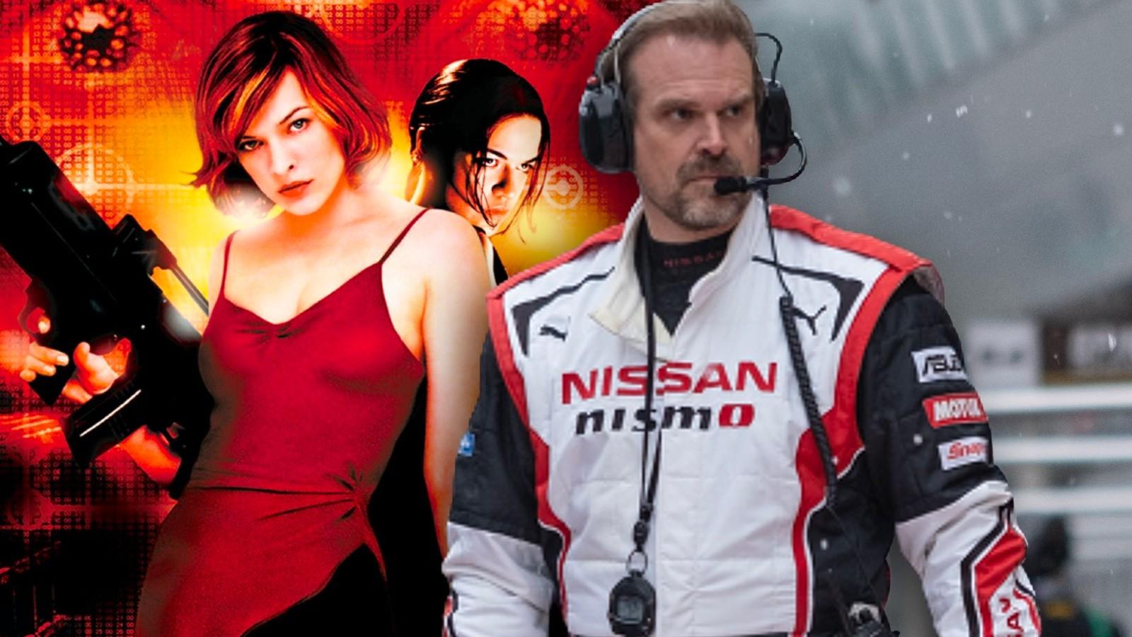 The poster for Resident Evil and David Harbour in the Gran Turismo movie