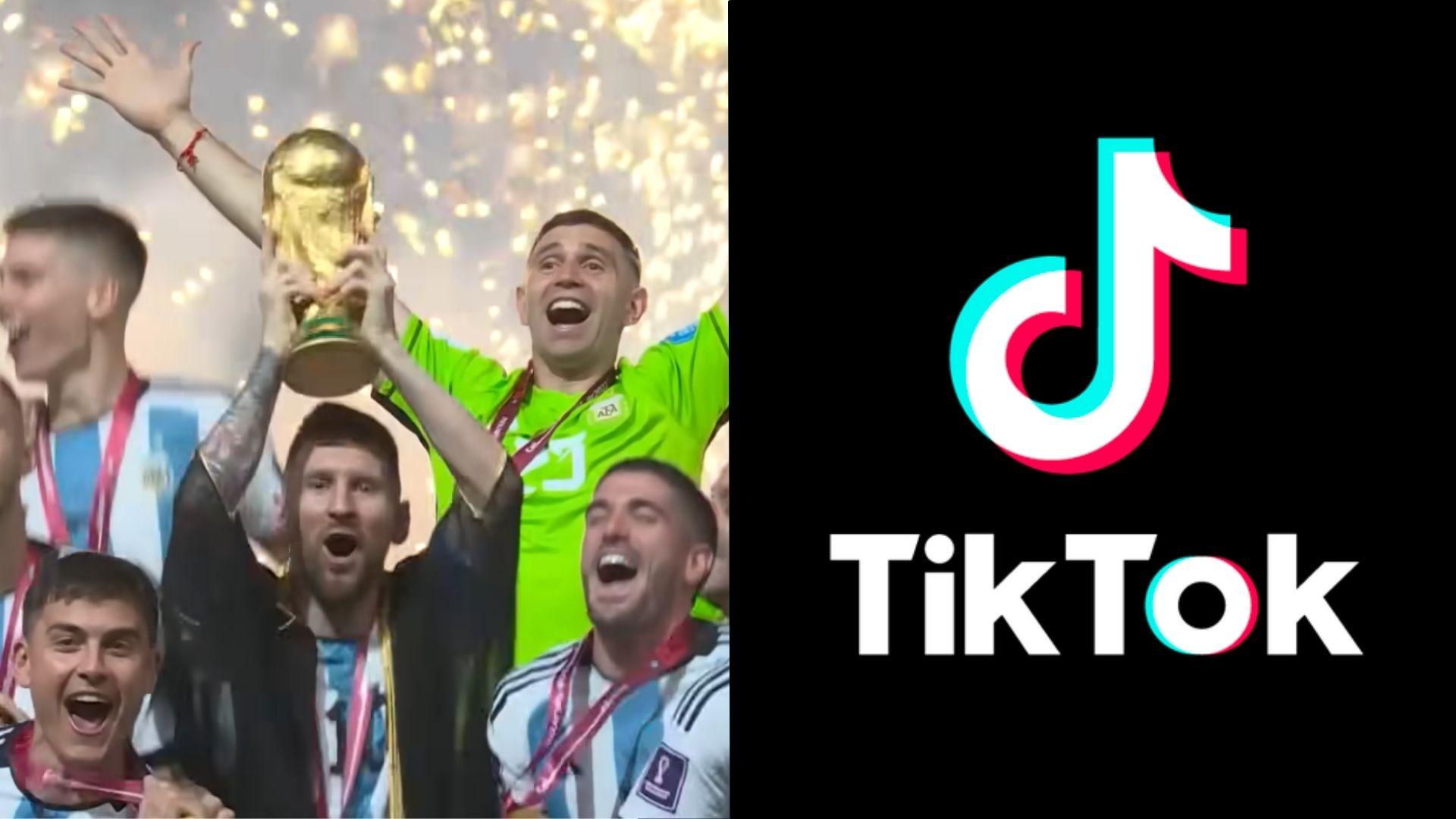 Screenshot of Lionel Messi with trophy and TikTok logo